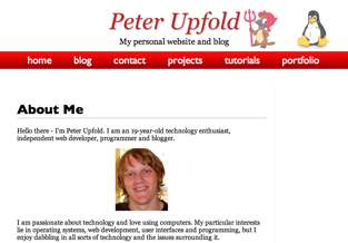 Screenshot of Peter Upfold's personal website